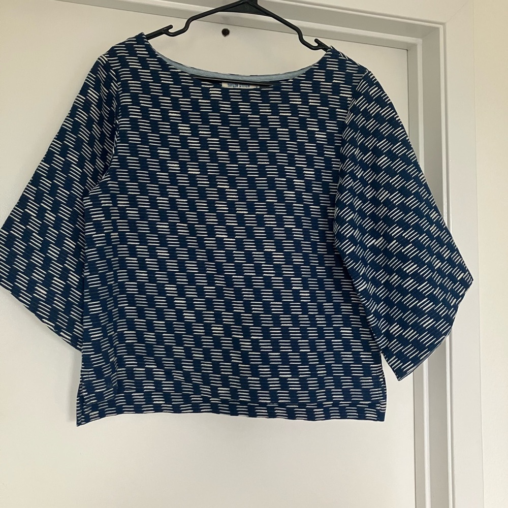 Taylor Stitch Navy and White Patterned Blouse